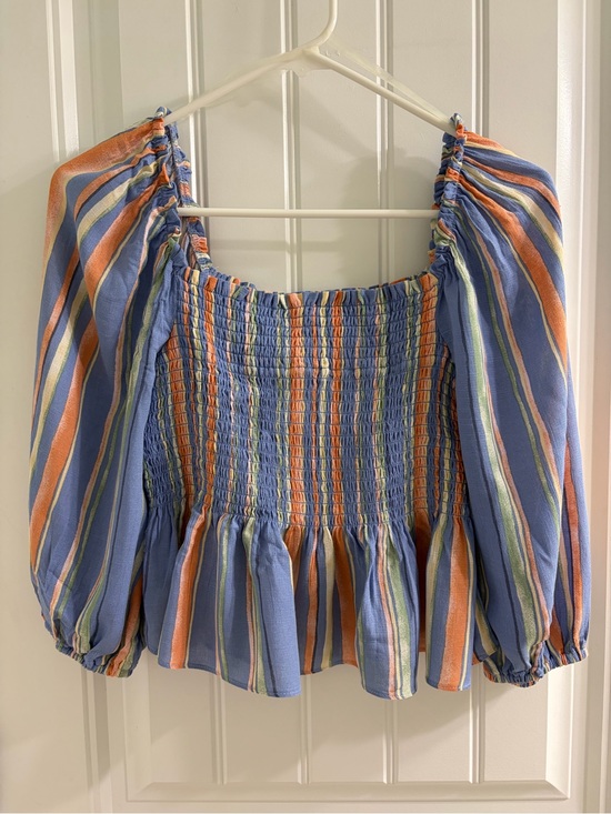 vestique Tops - NWT Vestique Emily Striped Smocked Peasant Top Peplum S Boho Festival